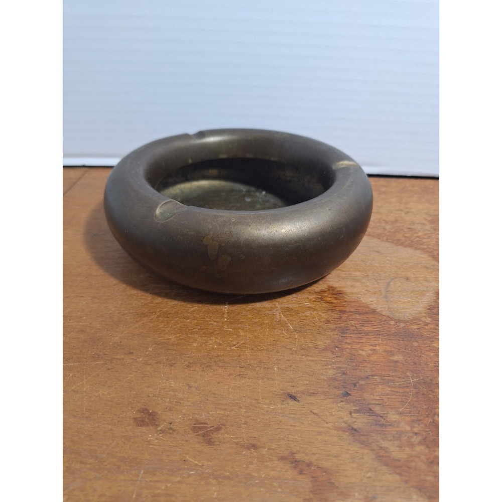 Vintage Solid Brass Ashtray Round Donut Shape Heavy Metal Made in India 6 Inch